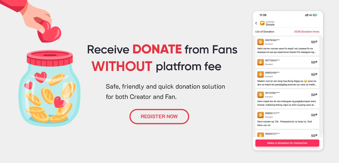 Receive donate from Fans without platform fee