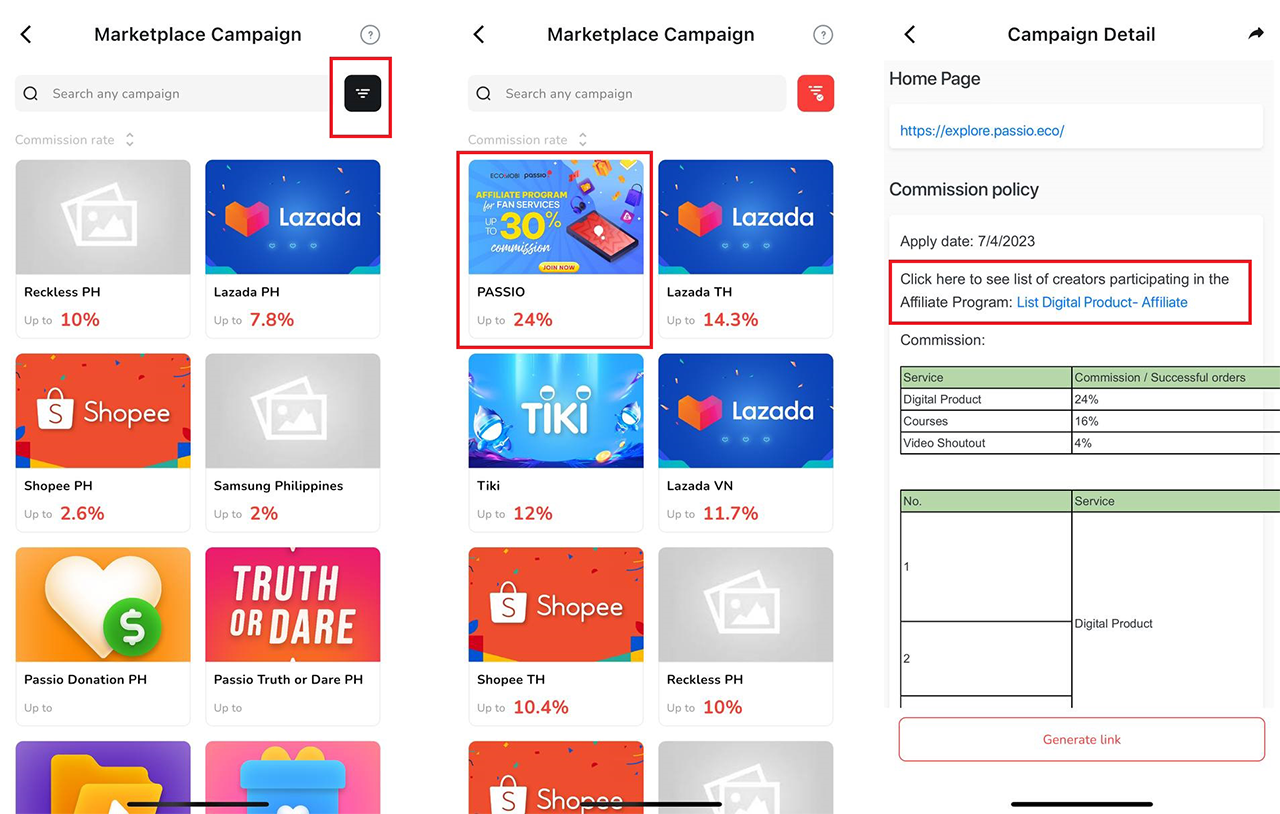 How to set up Affiliate tracking link for Passio FanService 2