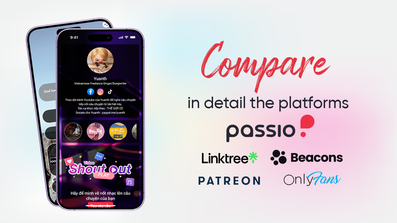 Detailed comparison between the Passio - Beacons - Linktree - Patreon - Onlyfans platforms